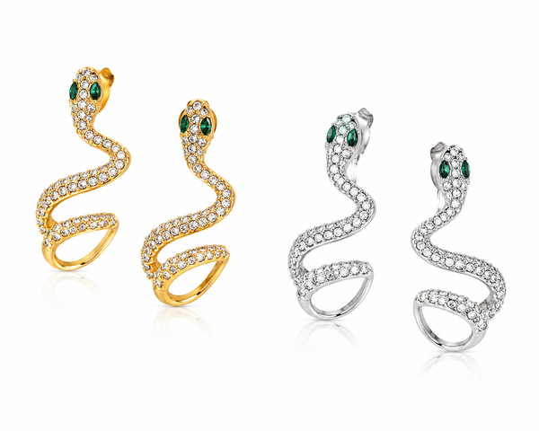 Pendientes de serpiente con piedra verde