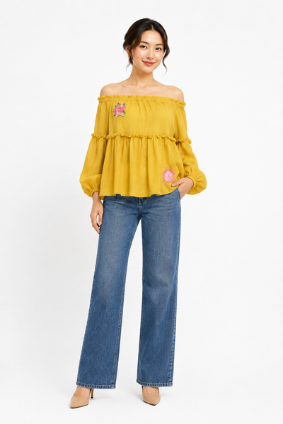 Off-Shoulder with Peony Scarab Symbol