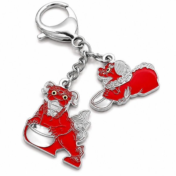 Red Fu Dogs with Mantra Amulet