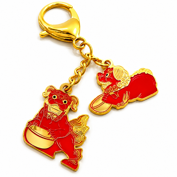 Red Fu Dogs with Mantra Amulet