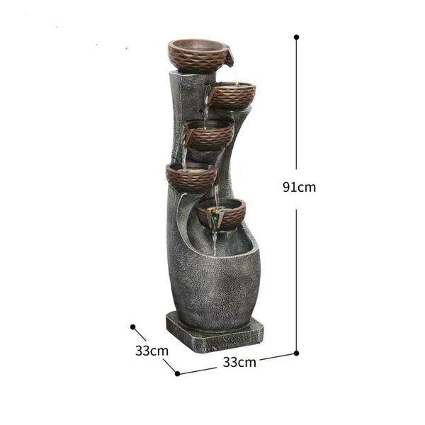 5 - Tier Water Fountain with Woven Bowls 33x 33 x 91cm