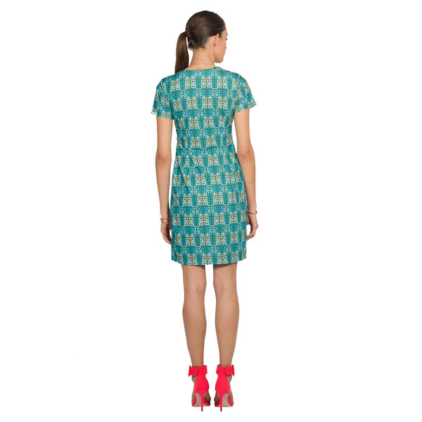 Dress with  Centre Drapes Double Happiness Aqua