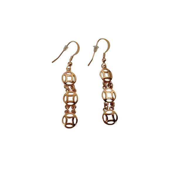 Golden Fashion Earrings 3 coins Frigga Charmed Life Feng Shui Set