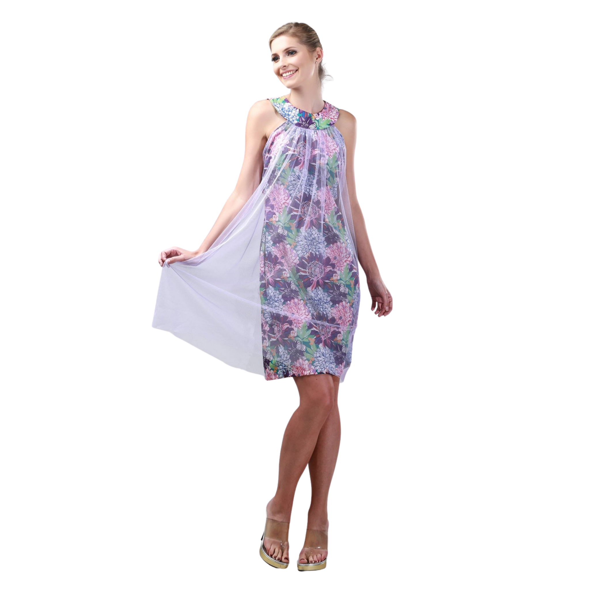 Dress with Tulle in Wulou Floral Print