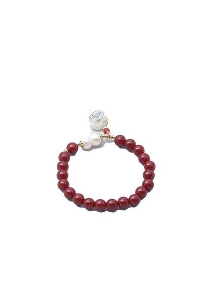 Red Coral Bracelet with Jade Coin